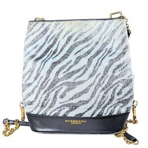 Burberry Blue Label Zebra Print Calf Hair Black Leather Convertible Purse